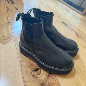 Dr. Martens Black Leather Chukka Platform Boots with Yellow Stitching